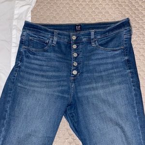 High rise button fly skinny jeans